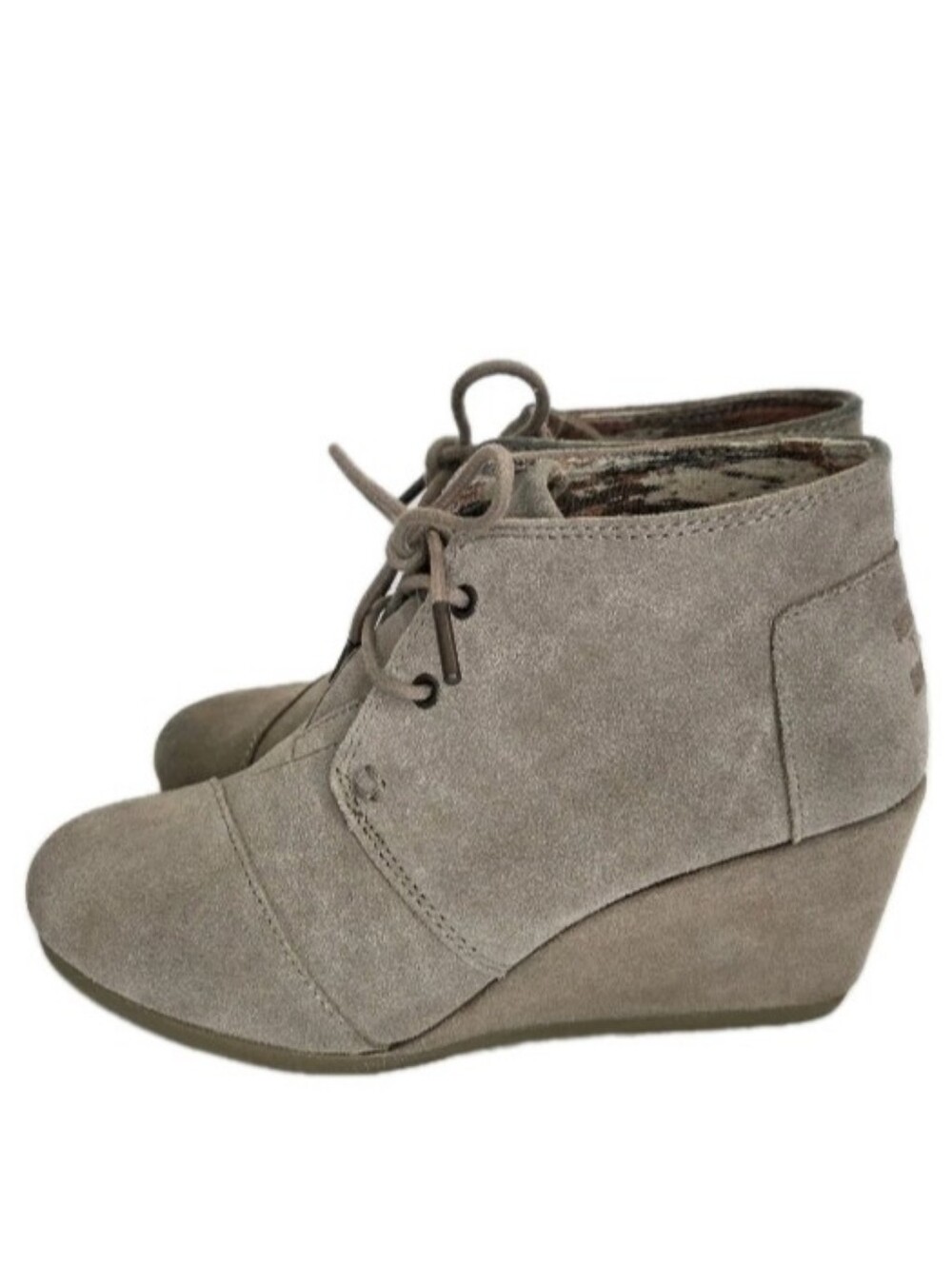 Toms Desert Wedge Bootie Womens Size 6 Taupe Suede Boho Neutral